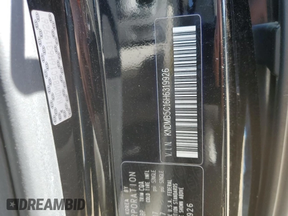 2017 Kia Sedona LX with VIN KNDMB5C16H6319926, listed as a Copart auction lot 53259925 with 107,398 mi miles and Salvage Title. Bid and sale history available at DreamBid. Image 13.