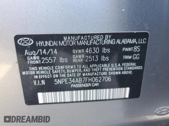 2015 Hyundai Sonata Sport with VIN 5NPE34AB7FH062706, listed as a Copart auction lot 43003835 with 78,709 mi miles and Salvage Title. Bid and sale history available at carsss.com. Image 12.