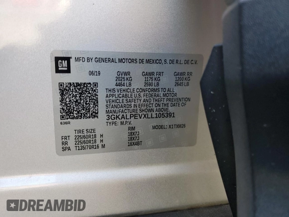 2020 GMC Terrain SLT with VIN 3GKALPEVXLL105391, listed as a Copart auction lot 47689065 with 156,888 mi miles and Salvage Title. Bid and sale history available at carsss.com. Image 14.