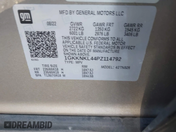 2023 GMC Acadia SLE z VIN 1GKKNKL44PZ114792, wystawiony jako IAAI lot #41395062 z przebiegiem 30 338 mil mil oraz . Historia ofert i sprzedaży dostępna na DreamBid. Obrazek 9.