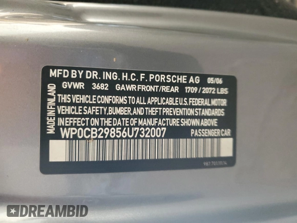 2006 Porsche Boxster S with VIN WP0CB29856U732007, listed as a Copart auction lot 81413634 with Not provided miles and Salvage title. Bid and sale history available at DreamBid. Image 12.