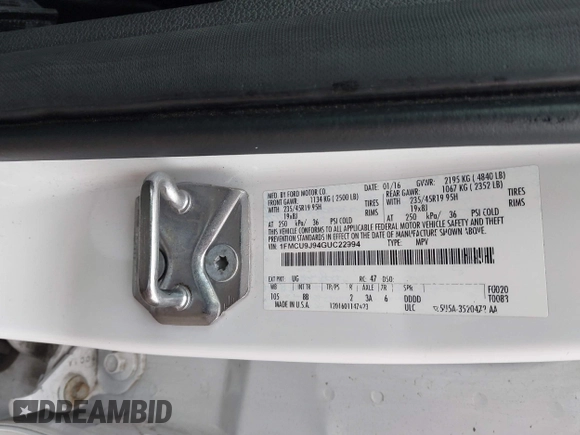 2016 Ford Escape Titanium with VIN 1FMCU9J94GUC22994, listed as a IAAI auction lot 42010816 with 80,293 mi miles. Bid and sale history available at carsss.com. Image 9.