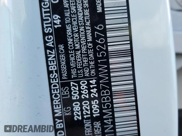 2021 Mercedes-Benz GLB with VIN W1N4M5BB7MW152676, listed as a Copart auction lot 43733654 with 0 mi miles. Bid and sale history available at carsss.com. Image 13.