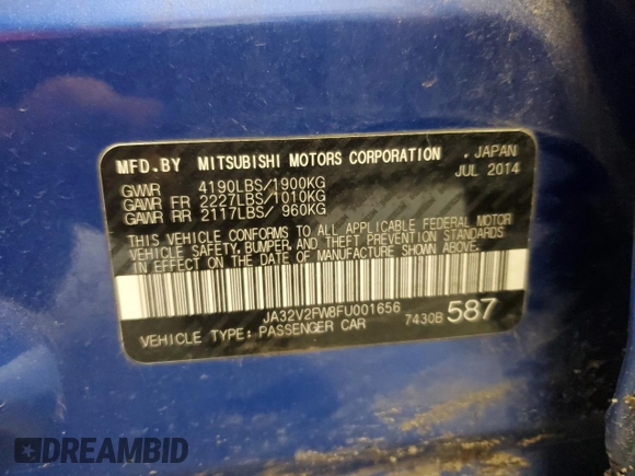 2015 Mitsubishi Lancer SE with VIN JA32V2FW8FU001656, listed as a Copart auction lot 74013154 with 114,552 mi miles and Clean Title. Bid and sale history available at DreamBid. Image 12.