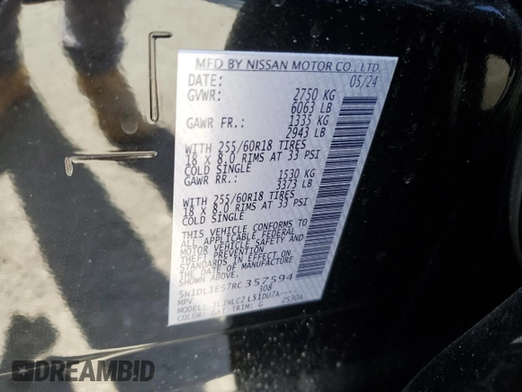 2024 Infiniti QX60 Pure с VIN 5N1DL1ES7RC357594, выставлен на аукционе Copart как лот 45306435 с пробегом 7 099 миль миль и Списание • Salvage title. История ставок и продаж доступна на DreamBid. Изображение 13.