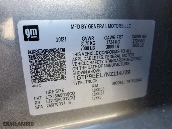 2022 GMC Sierra 1500 Limited AT4 with VIN 1GTP9EEL7NZ114729, listed as a Copart auction lot 58964744 with 29,859 mi miles and Salvage Title. Bid and sale history available at carsss.com. Image 14.