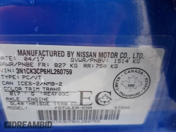 2017 Nissan Micra S z VIN 3N1CK3CP6HL260759, wystawiony jako Copart lot #88454385 z przebiegiem 99 352 mil mil oraz Tytuł czysty. Historia ofert i sprzedaży dostępna na DreamBid. Obrazek 13.