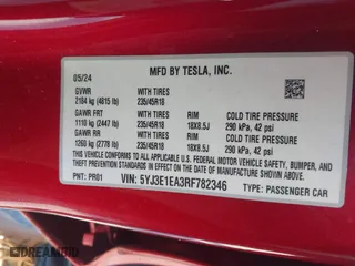 2024 Tesla Model 3 with VIN 5YJ3E1EA3RF782346, listed as a IAAI auction lot 41402240 with 11,634 mi miles. Bid and sale history available at carsss.com. Image 9.