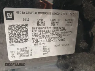 2019 Chevrolet Trax LT z VIN 3GNCJLSB0KL372560, wystawiony jako IAAI lot #42221143 z przebiegiem 114 524 mil mil oraz . Historia ofert i sprzedaży dostępna na DreamBid. Obrazek 9.