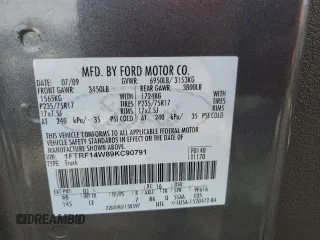 2009 Ford F-150 XL with VIN 1FTRF14W89KC90791, listed as a Copart auction lot 79266024 with 66,335 mi miles and Salvage title. Bid and sale history available at DreamBid. Image 12.