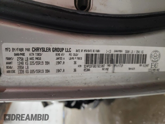 2013 Dodge Journey R/T with VIN 3C4PDDFG8DT621087, listed as a Copart auction lot 83105834 with 156,172 mi miles and Salvage title. Bid and sale history available at DreamBid. Image 13.