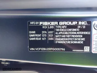 2023 Fisker Ocean One with VIN VCF1ZBU29PG005796, listed as a IAAI auction lot 41136320 with 14,032 mi miles. Bid and sale history available at carsss.com. Image 9.