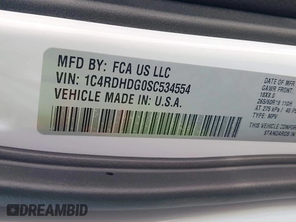 2025 Dodge Durango GT with VIN 1C4RDHDG0SC534554, listed as a IAAI auction lot 42761292 with 6,168 mi miles and . Bid and sale history available at DreamBid. Image 9.