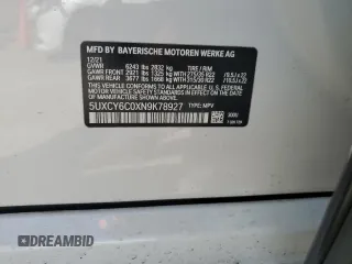 2022 BMW X6 xDrive40i z VIN 5UXCY6C0XN9K78927, wystawiony jako Copart lot #48348335 z przebiegiem 63 074 mil mil oraz Szkoda całkowita • Salvage title. Historia ofert i sprzedaży dostępna na DreamBid. Obrazek 13.