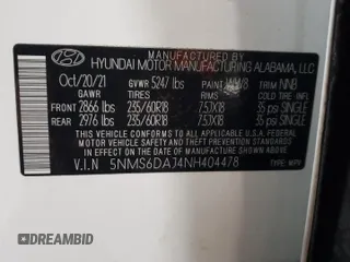 2022 Hyundai Santa Fe XRT with VIN 5NMS6DAJ4NH404478, listed as a Copart auction lot 45760005 with 27,340 mi miles and Salvage Title. Bid and sale history available at carsss.com. Image 12.