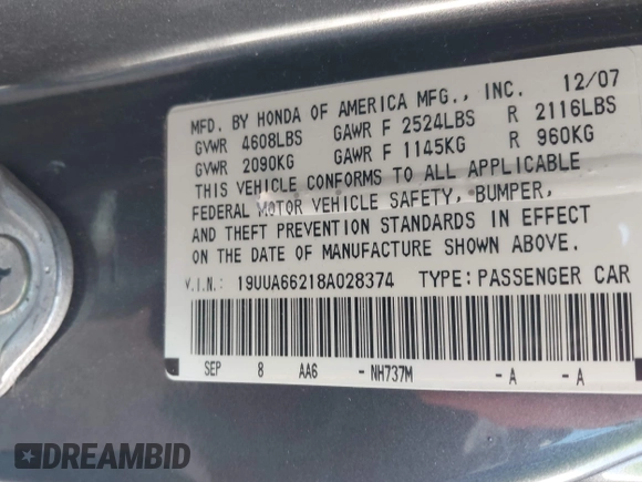 2008 Acura TL with VIN 19UUA66218A028374, listed as a IAAI auction lot 42071608 with 168,240 mi miles. Bid and sale history available at carsss.com. Image 9.
