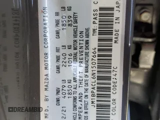2022 Mazda 3 Carbon Edition with VIN JM1BPACL6N1507664, listed as a Copart auction lot 57847125 with 34,258 mi miles and Salvage title. Bid and sale history available at DreamBid. Image 12.