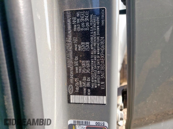 2023 Hyundai Santa Cruz SEL with VIN 5NTJBDAEXPH061824, listed as a Copart auction lot 59975255 with 56,492 mi miles and Salvage title. Bid and sale history available at DreamBid. Image 12.