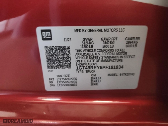2023 GMC Sierra 2500HD Denali with VIN 1GT49REY6PF181834, listed as a Copart auction lot 43275235 with 31,922 mi miles and Salvage Title. Bid and sale history available at carsss.com. Image 12.