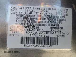 2016 Nissan Versa SV z VIN 3N1CN7AP6GL843199, wystawiony jako Copart lot #58585285 z przebiegiem 51 845 mil mil oraz Czysty tytuł • Clean title. Historia ofert i sprzedaży dostępna na DreamBid. Obrazek 12.