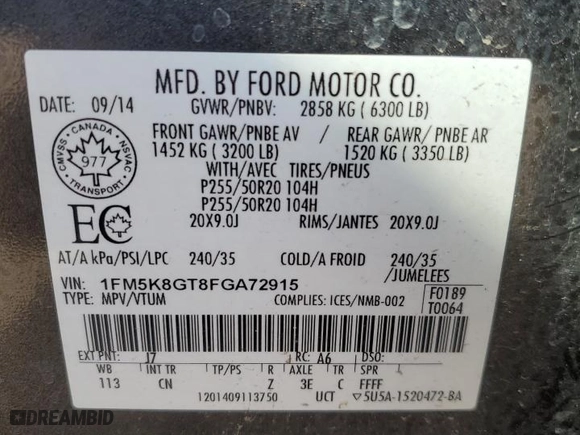 2015 Ford Explorer Sport with VIN 1FM5K8GT8FGA72915, listed as a Copart auction lot 50187805 with 206,154 mi miles and Clean Title. Bid and sale history available at carsss.com. Image 13.