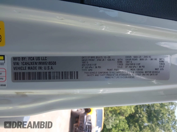 2021 Jeep Wrangler Unlimited Sahara with VIN 1C4HJXEN1MW618508, listed as a IAAI auction lot 42639515 with 39,747 mi miles and . Bid and sale history available at DreamBid. Image 9.
