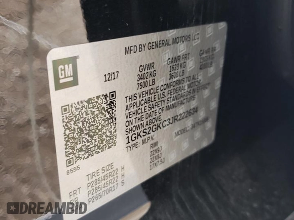 2018 GMC Yukon XL SLT with VIN 1GKS2GKC3JR222634, listed as a Copart auction lot 70736874 with 79,798 mi miles and Salvage Title. Bid and sale history available at carsss.com. Image 15.