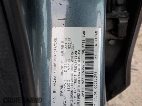 2012 Mazda 3 i Touring with VIN JM1BL1V83C1639427, listed as a Copart auction lot 42655725 with 161,473 mi miles and Salvage Title. Bid and sale history available at carsss.com. Image 12.