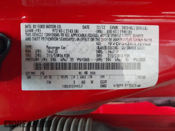 2013 Ford Focus SE with VIN 1FADP3K24DL226064, listed as a IAAI auction lot 40569808 with 127,561 mi miles and . Bid and sale history available at DreamBid. Image 9.
