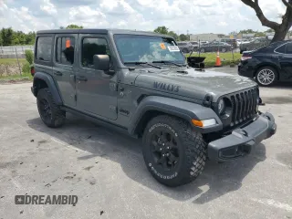 2020 Jeep Wrangler Unlimited Willys with VIN 1C4HJXDN7LW337975, listed as a Copart auction lot 58839085 with Not provided miles and Non repairable. Bid and sale history available at DreamBid. Image 4.