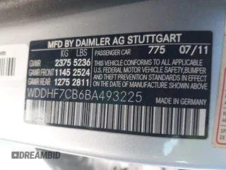 2011 Mercedes-Benz E 550 Luxury with VIN WDDHF7CB6BA493225, listed as a IAAI auction lot 41666498 with 105,464 mi miles and . Bid and sale history available at DreamBid. Image 9.