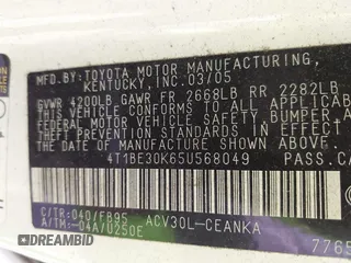 2005 Toyota Camry LE z VIN 4T1BE30K65U568049, wystawiony jako IAAI lot #42453538 z przebiegiem 182 375 mil mil oraz . Historia ofert i sprzedaży dostępna na DreamBid. Obrazek 9.