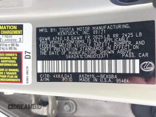 2022 Lexus ES 300h with VIN 58ADA1C13NU013371, listed as a IAAI auction lot 41937839 with 22,503 mi miles and . Bid and sale history available at DreamBid. Image 9.