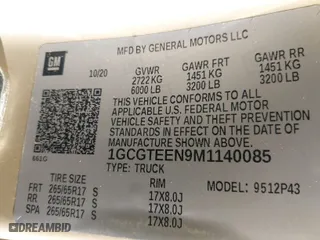 2021 Chevrolet Colorado 4WD ZR2 with VIN 1GCGTEEN9M1140085, listed as a IAAI auction lot 41476667 with 39,087 mi miles. Bid and sale history available at carsss.com. Image 9.