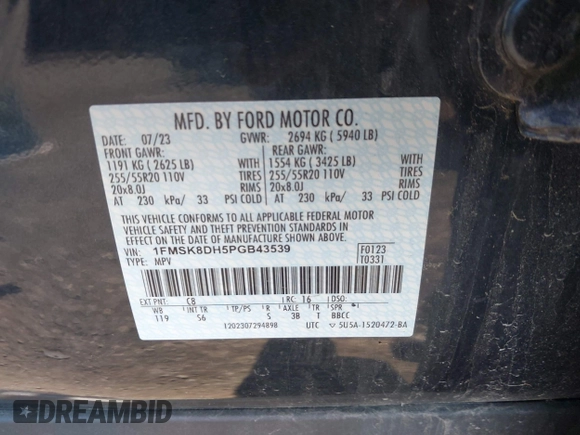 2023 Ford Explorer XLT z VIN 1FMSK8DH5PGB43539, wystawiony jako IAAI lot #42558283 z przebiegiem 16 495 mil mil oraz . Historia ofert i sprzedaży dostępna na DreamBid. Obrazek 9.