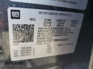 2021 Chevrolet Silverado 1500 LT with VIN 1GCUYDET8MZ418277, listed as a Copart auction lot 77741544 with 69,798 mi miles and Salvage Title. Bid and sale history available at carsss.com. Image 14.