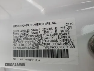 2020 Acura TLX w/Technology Pkg with VIN 19UUB2F48LA003617, listed as a Copart auction lot 85086104 with 82,245 mi miles and Salvage Title. Bid and sale history available at carsss.com. Image 12.
