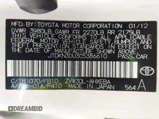 2012 Toyota Prius One z VIN JTDKN3DU3C5386610, wystawiony jako IAAI lot #42386857 z przebiegiem 171 968 mil mil oraz . Historia ofert i sprzedaży dostępna na DreamBid. Obrazek 9.