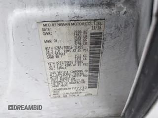 2019 Nissan Frontier S with VIN 1N6AD0ERXKN727732, listed as a IAAI auction lot 41509340 with 141,301 mi miles and . Bid and sale history available at DreamBid. Image 9.