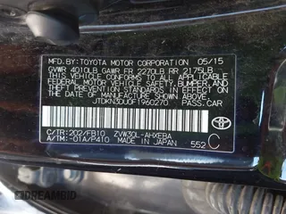 2015 Toyota Prius Four with VIN JTDKN3DU0F1960270, listed as a IAAI auction lot 42660592 with 256,873 mi miles and . Bid and sale history available at DreamBid. Image 9.