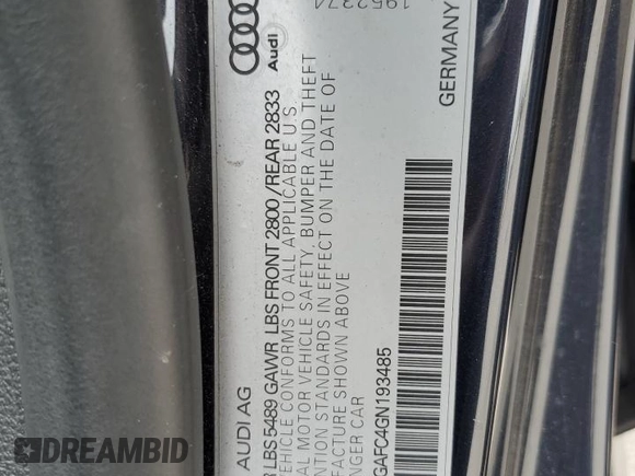 2016 Audi A7 Premium Plus z VIN WAUWGAFC4GN193485, wystawiony jako Copart lot #54731675 z przebiegiem 85 403 mil mil oraz Szkoda całkowita • Salvage title. Historia ofert i sprzedaży dostępna na DreamBid. Obrazek 13.