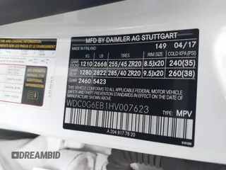 2017 Mercedes-Benz GLC with VIN WDC0G6EB1HV007623, listed as a IAAI auction lot 41476672 with 30,435 mi miles. Bid and sale history available at carsss.com. Image 9.