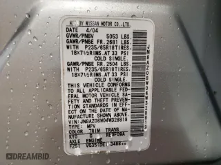 2004 Nissan Murano SE with VIN JN8AZ08W04W328819, listed as a Copart auction lot 52558075 with 171,641 mi miles and Salvage Title. Bid and sale history available at carsss.com. Image 14.