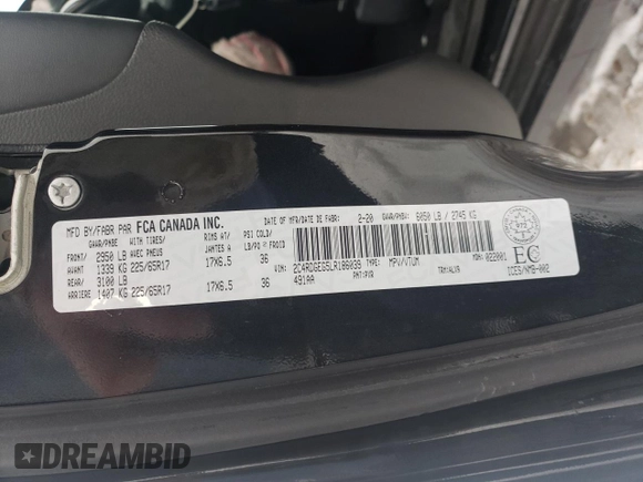 2020 Dodge Grand Caravan GT with VIN 2C4RDGEG5LR186039, listed as a Copart auction lot 43476965 with 98,341 mi miles and Salvage Title. Bid and sale history available at DreamBid. Image 13.