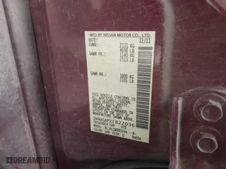 2012 Nissan Maxima 3.5 SV w/Premium Pkg with VIN 1N4AA5AP5CC822036, listed as a IAAI auction lot 41873122 with 194,812 mi miles. Bid and sale history available at carsss.com. Image 9.