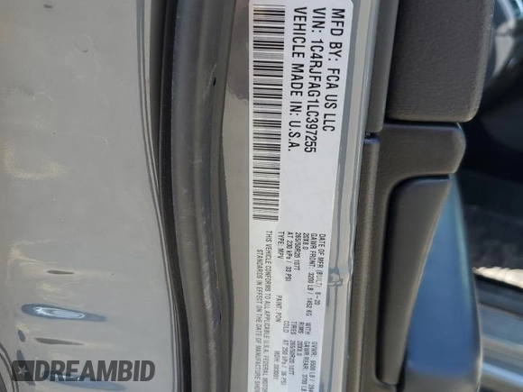 2020 Jeep Grand Cherokee Laredo E with VIN 1C4RJFAG1LC397255, listed as a Copart auction lot 56219795 with 68,509 mi miles and Salvage title. Bid and sale history available at DreamBid. Image 14.