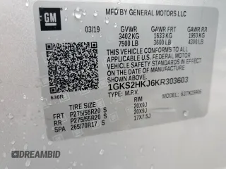 2019 GMC Yukon XL Denali with VIN 1GKS2HKJ6KR303603, listed as a Copart auction lot 45201225 with Not Provided miles and Salvage Title. Bid and sale history available at DreamBid. Image 14.