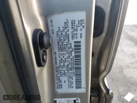 2004 Toyota 4Runner SR5 with VIN JTEBT14RX40034723, listed as a Copart auction lot 54994665 with Not Provided miles and Clean Title. Bid and sale history available at DreamBid. Image 13.