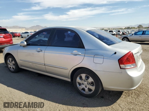 2008 Kia Spectra EX with VIN KNAFE122185498723, listed as a Copart auction lot 75348554 with 117,950 mi miles and Salvage Title. Bid and sale history available at carsss.com. Image 2.
