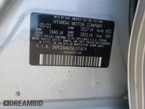 2022 Hyundai Accent SEL with VIN 3KPC24A61NE175874, listed as a Copart auction lot 39651833 with 7,389 mi miles. Bid and sale history available at carsss.com. Image 13.